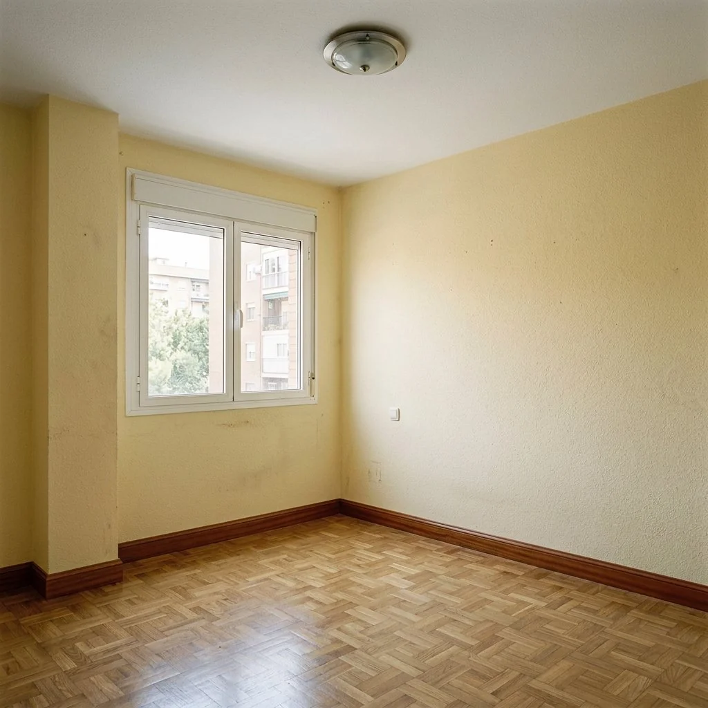 Habitación con las paredes de gotelé, antes de la obra