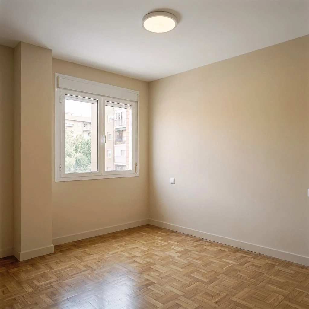 La misma habitación con las paredes lisas y pintadas
