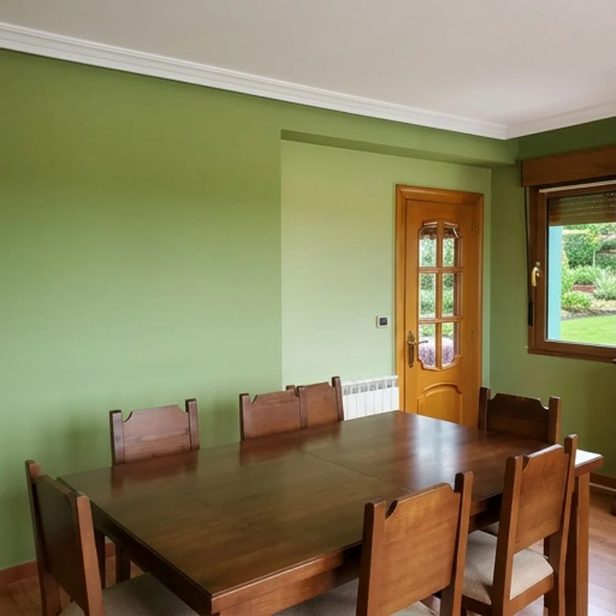 Comedor con las paredes pintadas en verde en Villaviciosa
