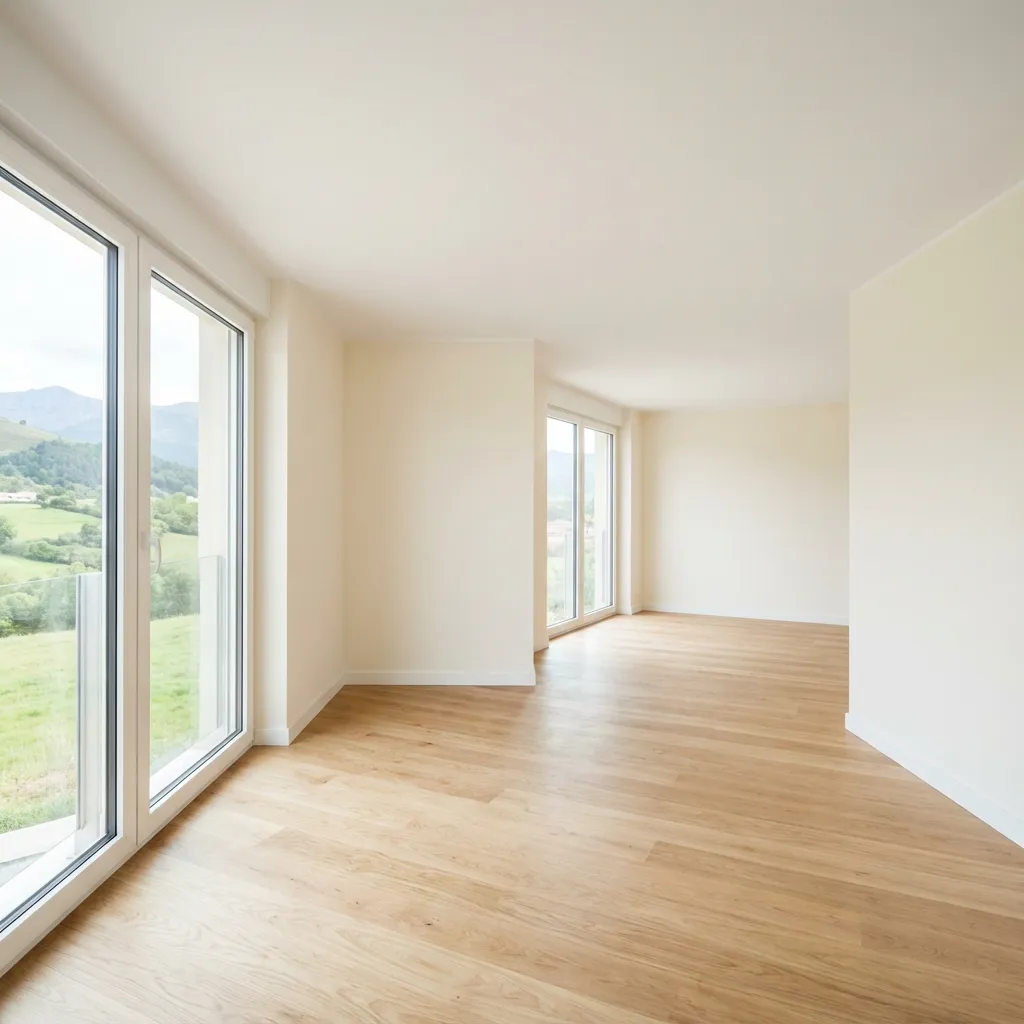 Salón completamente terminado después de realizar trabajos de quitar gotelé y alisado de paredes en Gijón, Asturias.