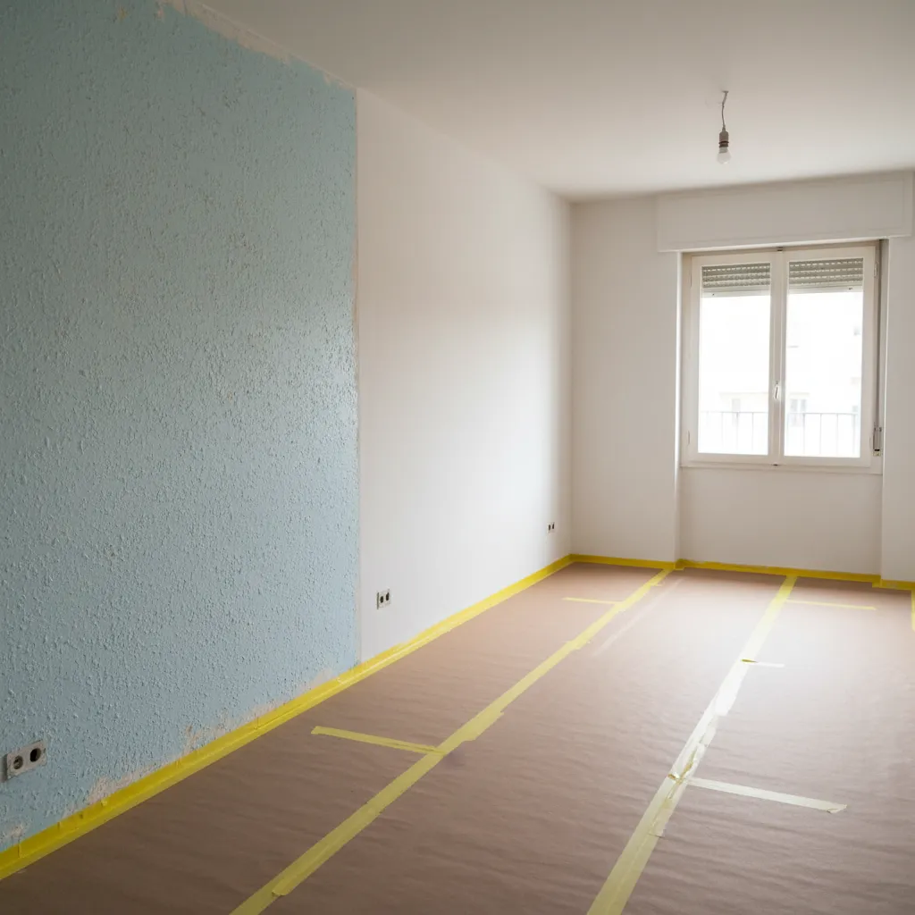 Contraste de una pared lisa acabada de quitar el gotelé y una pared sin tratar con gotelé en Gijón, Asturias.